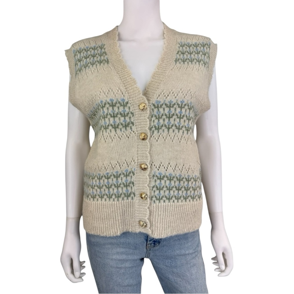 heartloom NWT Cream Acacia Pointelle Sweater Vest Size S M0527